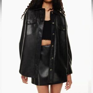 Aritzia Wilfred the Ganna Oversized Shirt Jacket Black Faux Vegan Leather Small
